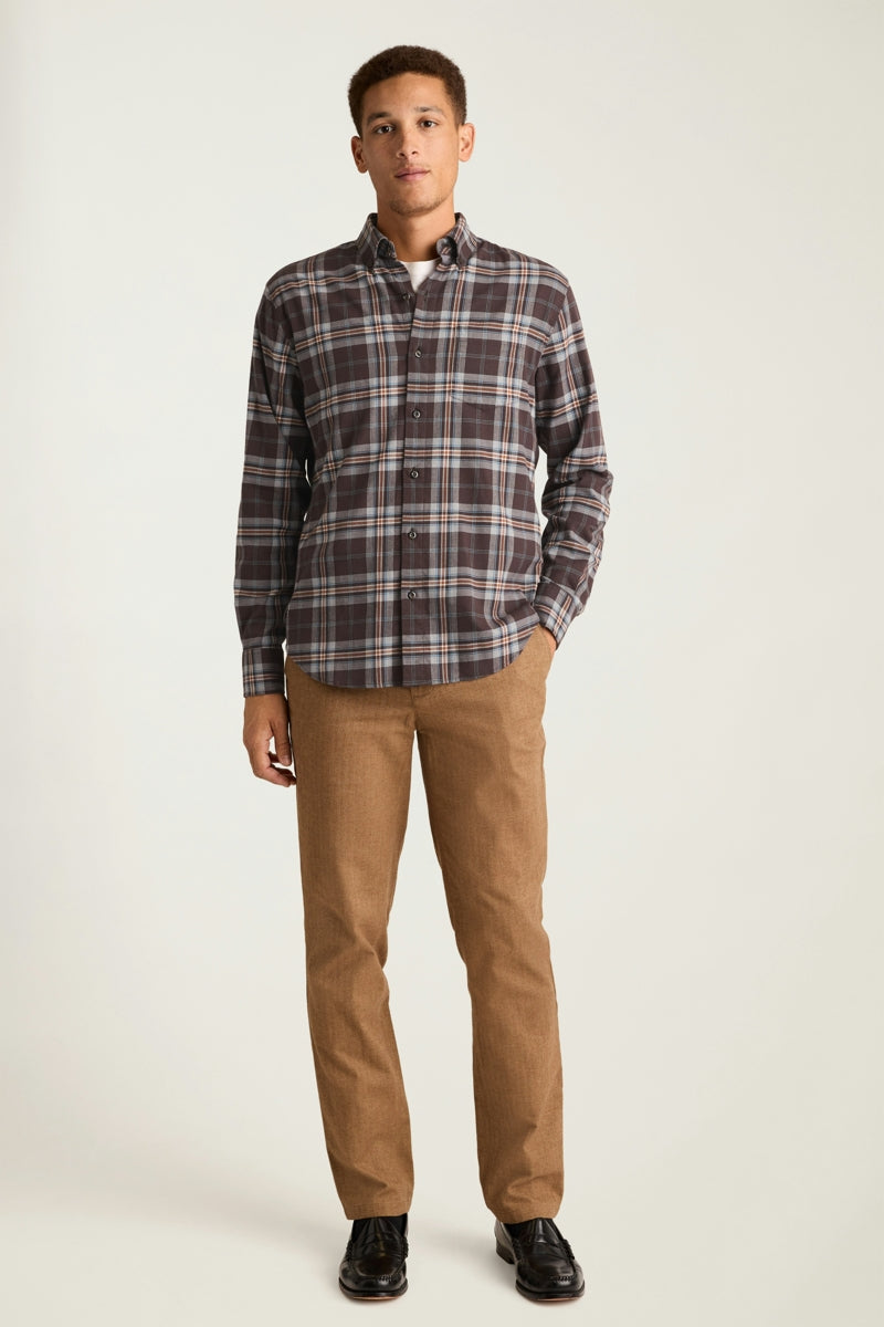 Wholesale,Bonobos, Bonobos Chocolate/Blue Plaid Stretch Flannel Slim Fit Shirt, Brown, Medium-43-TagM