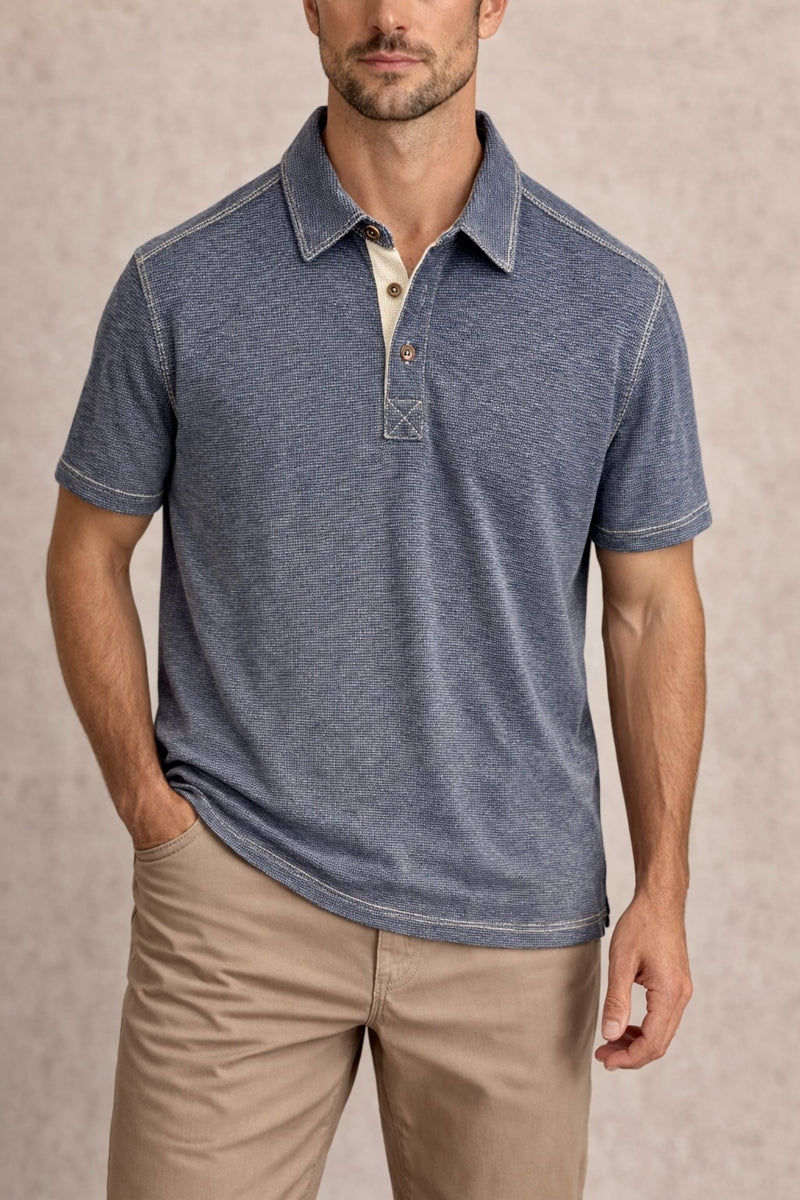 Wholesale,Nicoby Age of Wisdom, Nicoby Age of Wisdom Navy Textured Slub Polo, Blue, Medium-43-TagMLarge-45-TagLExtra Large-47-TagXL