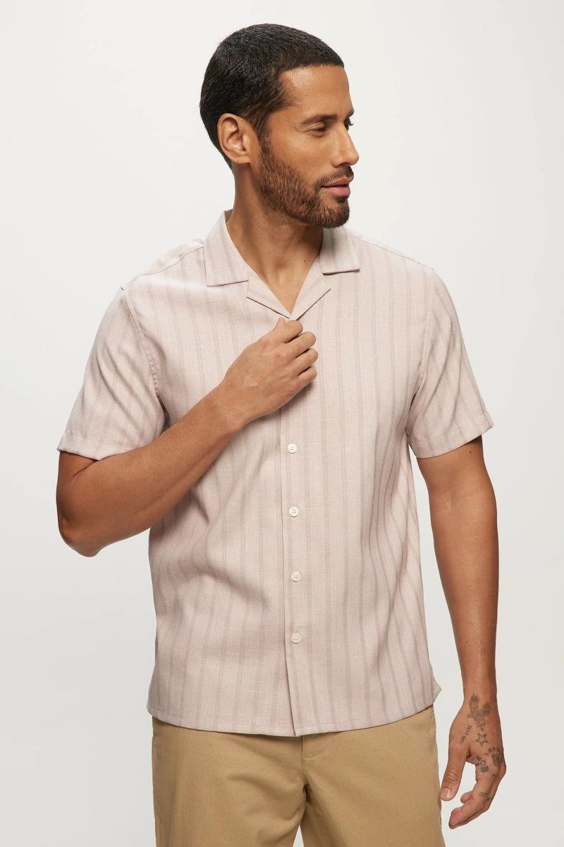 Faire,Julian & Mark, Julian & Mark Blush Stripe Dobby Camp Shirt, Tan, Large-46-TagLSmall-41-TagSMedium-43-TagMExtra Large-49-TagXLExtra Extra Large-53-TagXXL
