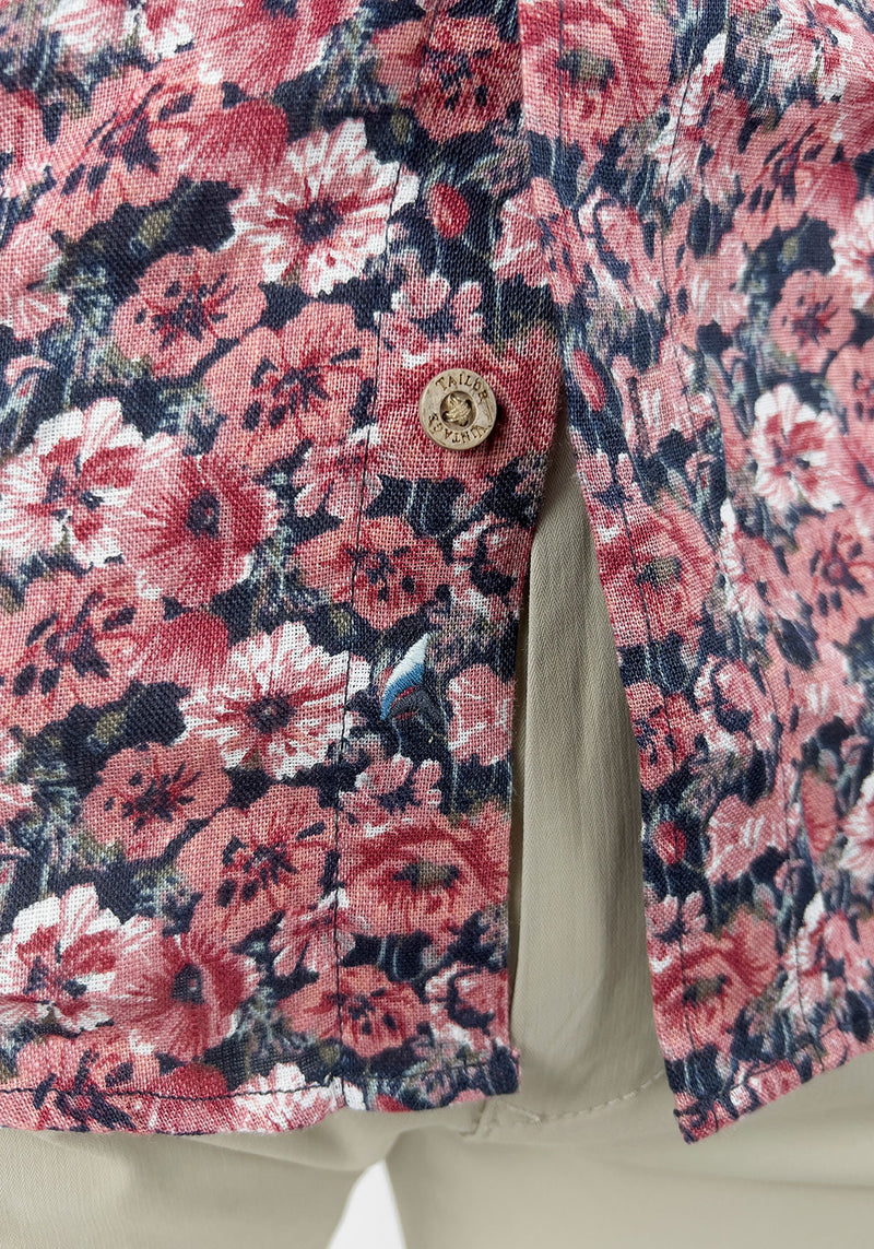 Brand Partner,Tailor Vintage, Tailor Vintage Dark Red Floral Print Puretec Cool Cotton/Linen Blend Shirt, Red, Small-41-TagSLarge-47-TagLExtra Large-51-TagXLExtra Extra Large-55-TagXXLMedium-44-TagM