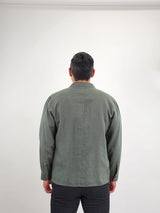 Suit Sartoria Olive Green Linen Button Up Shirt Jacket With Side Pockets