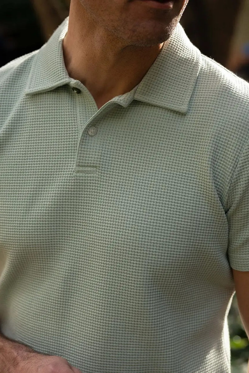 Faire,Guide London, Guide London Sage Green Waffle Textured Polo, Green, Large-44-TagLExtra Extra Large-48-TagXXLExtra Extra Large-50-TagXXL