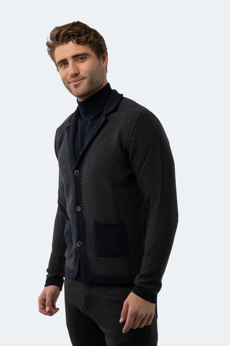 Wholesale,Luchiano Visconti, Luchiano Visconti Navy Two Tone Knit Textured Cardigan, Blue, Medium-44-TagMLarge-46-TagLExtra Large-47-TagXLExtra Extra Large-48-TagXXL