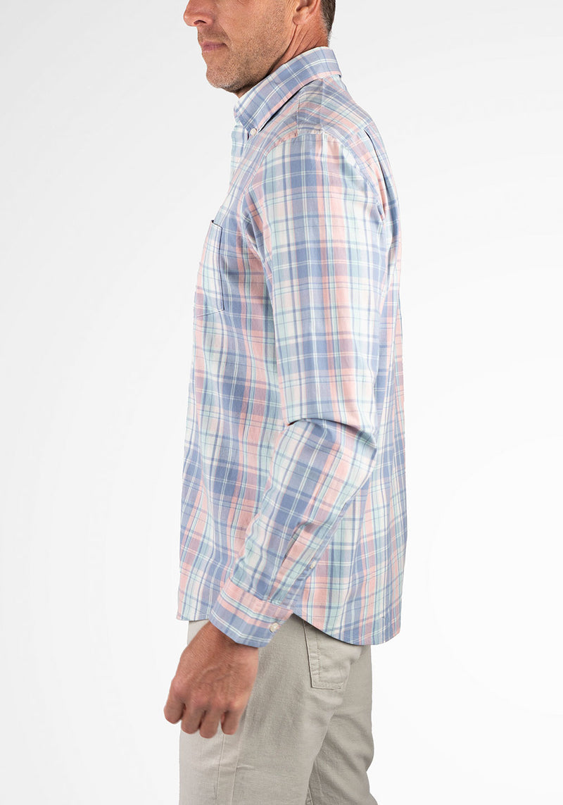 Brand Partner,Tailor Vintage, Tailor Vintage Multi Plaid Airotec Stretch Poplin Long Sleeve Shirt, Blue, Extra Large-51-TagXLExtra Extra Large-55-TagXXLLarge-47-TagLMedium-44-TagMSmall-41-TagS