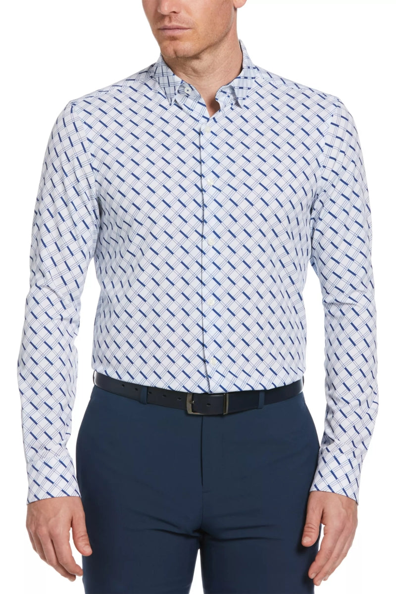 Wholesale,Perry Ellis, Perry Ellis Blue/White Diagonal Printed Stretch Shirt, Blue, Medium-42-TagMLarge-45-TagLSmall-40-TagS