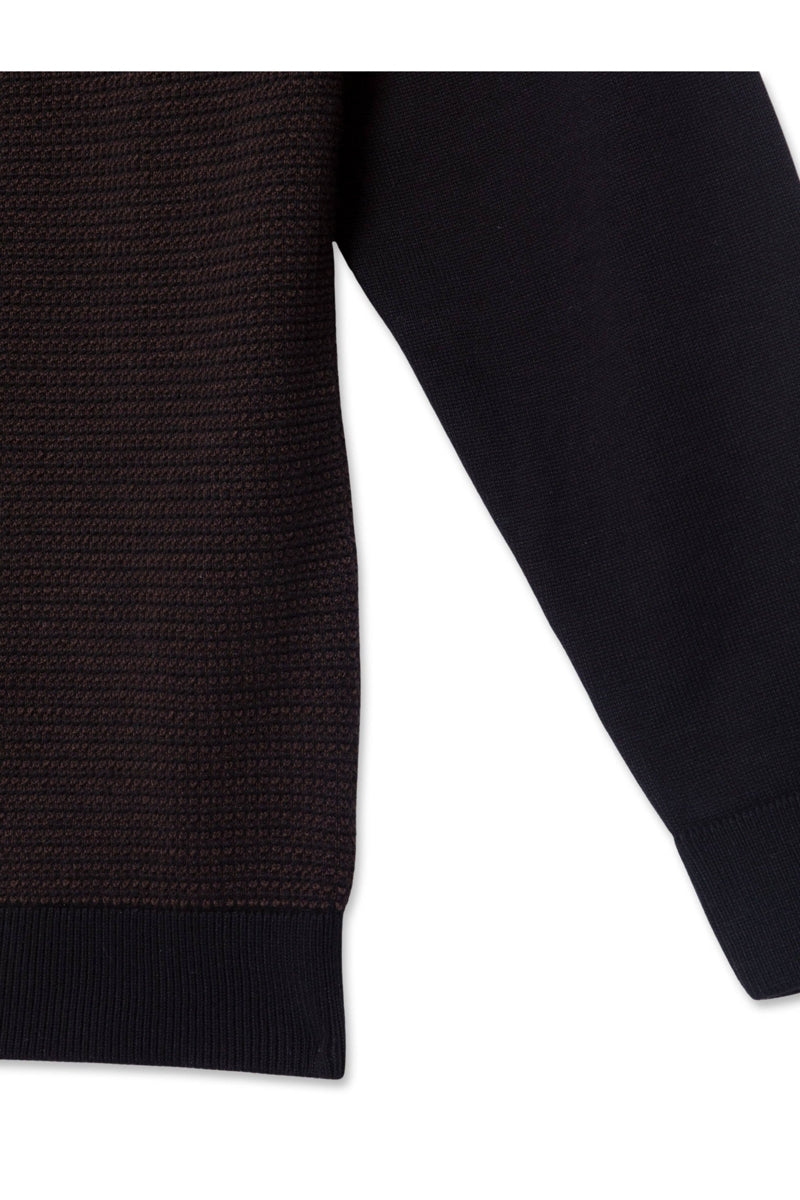 Faire,Guide London, Guide London Black/Brown Braided Weave Knit Button Polo, Black, Large-42-TagLExtra Extra Large-46-TagXXL