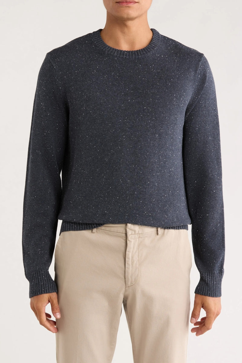 Wholesale,James Campbell, James Campbell Denim Speckled Cotton Knit Sweater, Blue, Small-40-TagSMedium-43-TagMLarge-45-TagLExtra Large-48-TagXLExtra Extra Large-51-TagXXL