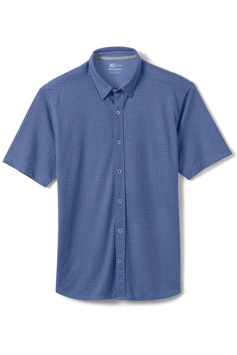 Wholesale,Johnston & Murphy, Johnston & Murphy Blue Heather Geo 4-way Stretch Shirt, Blue, Large-47-TagL
