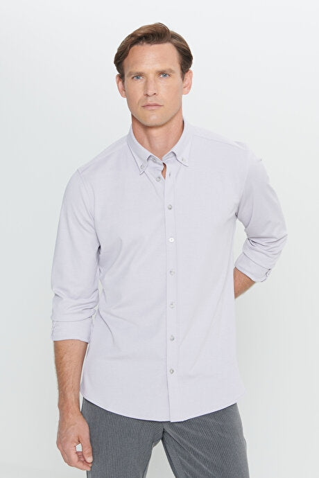 Wholesale,Altinyildiz Classics, Altinyildiz Classics Grey Knit 360 Degree Stretch Slim Fit Shirt, Grey, Small-38-TagS