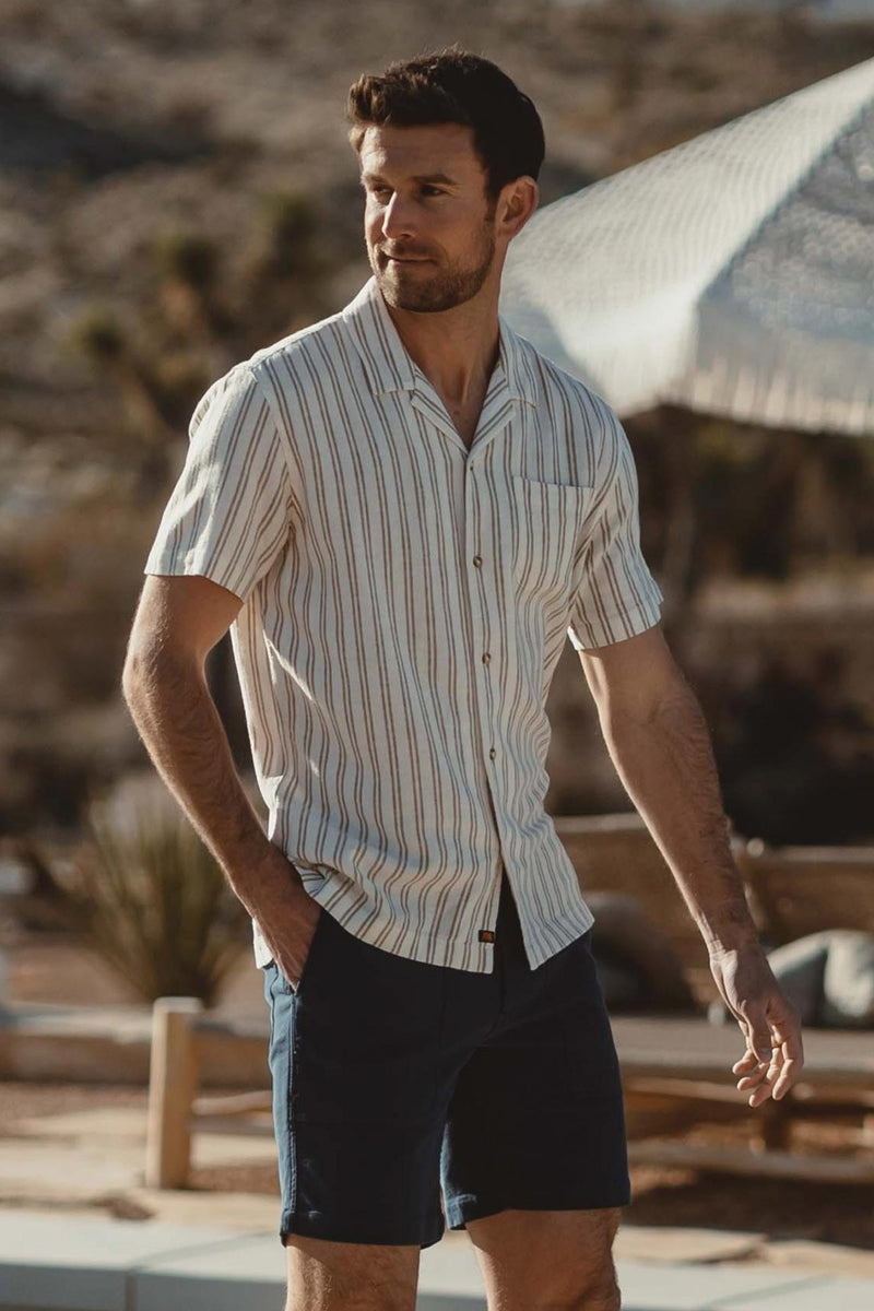 Wholesale,The Normal Brand, The Normal Brand Beige/Olive Stripped Short Sleeve Button Up Shirt, Tan, Small-40-TagS