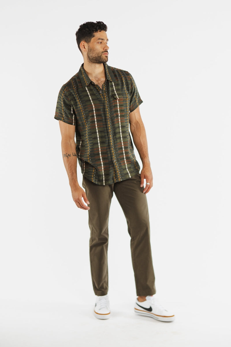 Faire,Bridge & Burn, Bridge & Burn Olive Multi Stripe Shirt, Green, Small-39-TagSMedium-42-TagMLarge-45-TagLExtra Large-48-TagXLExtra Extra Large-50-TagXXL