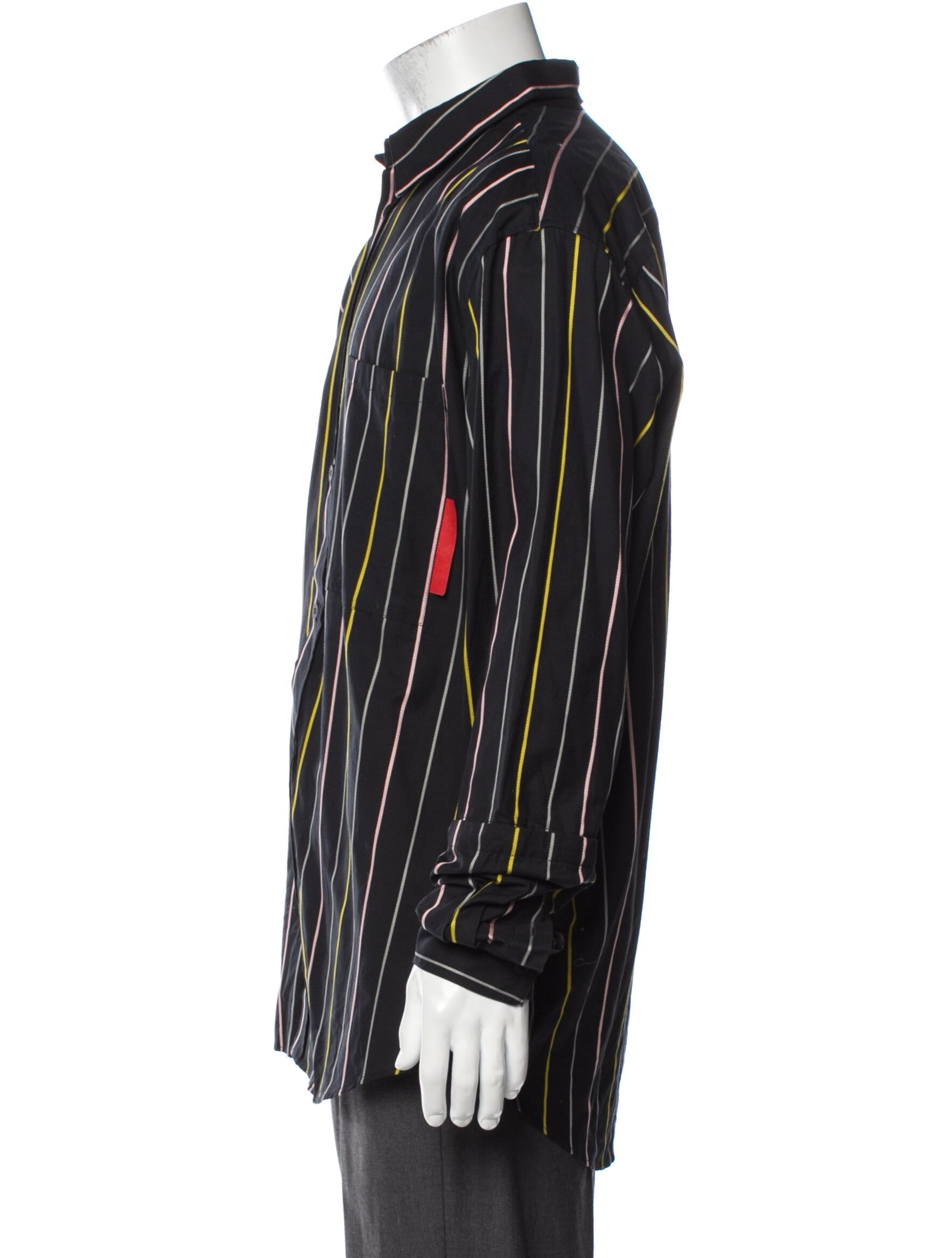 RealReal,Marcelo Burlon, Marcelo Burlon Black Striped Long Sleeve Dress Shirt with One-Button Barrel Cuffs, Black, Extra Large-50-TagS