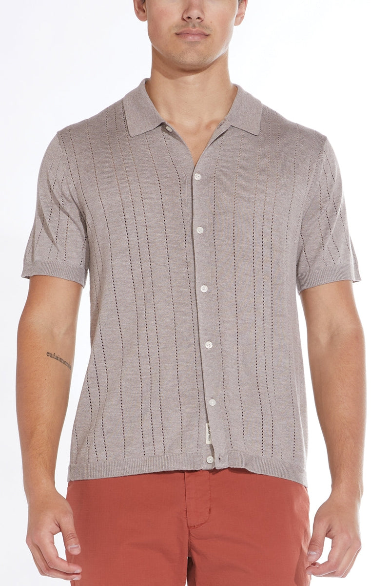 Wholesale,Civil Society, Civil Society Heather Khaki Jersey Sweater Knit Shirt, Brown, Large-44-TagL
