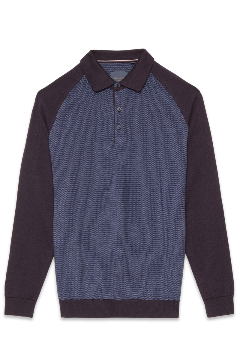 Faire,Guide London, Guide London Navy/Denim Braided Weave Knit Button Polo, Blue, Extra Extra Large-46-TagXXL