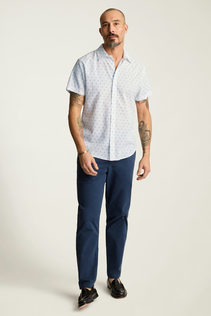 Wholesale,Bonobos, Bonobos White with Blue Lundi Leaves Print Seersucker Shirt, White, Small-40-TagSMedium-42-TagMLarge-44-TagLExtra Large-48-TagXL