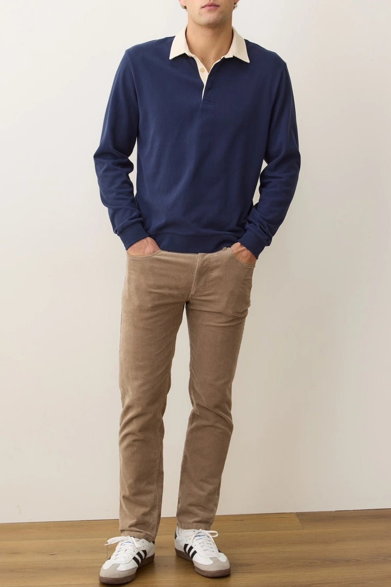 Wholesale,Marine Layer, Marine Layer Indigo with Cream Suede Rugby Polo, Blue, Small-42-TagSMedium-44-TagMLarge-47-TagLExtra Large-50-TagXL