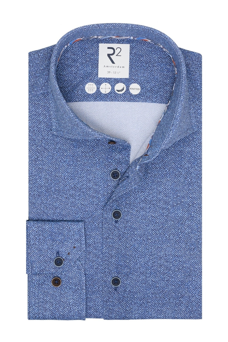 Direct From Brand,R2 Amsterdam, R2 Amsterdam Navy Printed Knitted Shirt, Blue, Medium-43-Tag40Medium-45-Tag41Large-47-Tag42