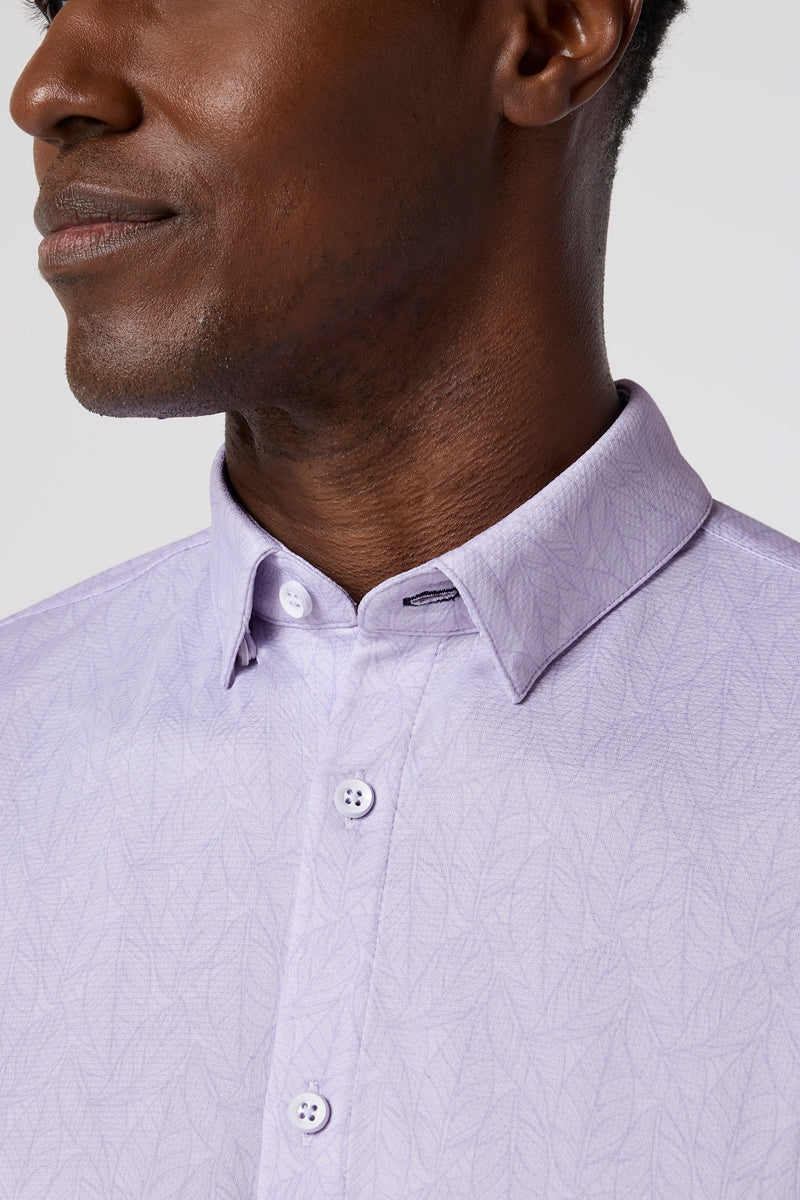 Wholesale,Mizzen + Main, Mizzen + Main Lilac Leaves Print No-Tuck Trim Shirt, Purple, Large-46-TagL