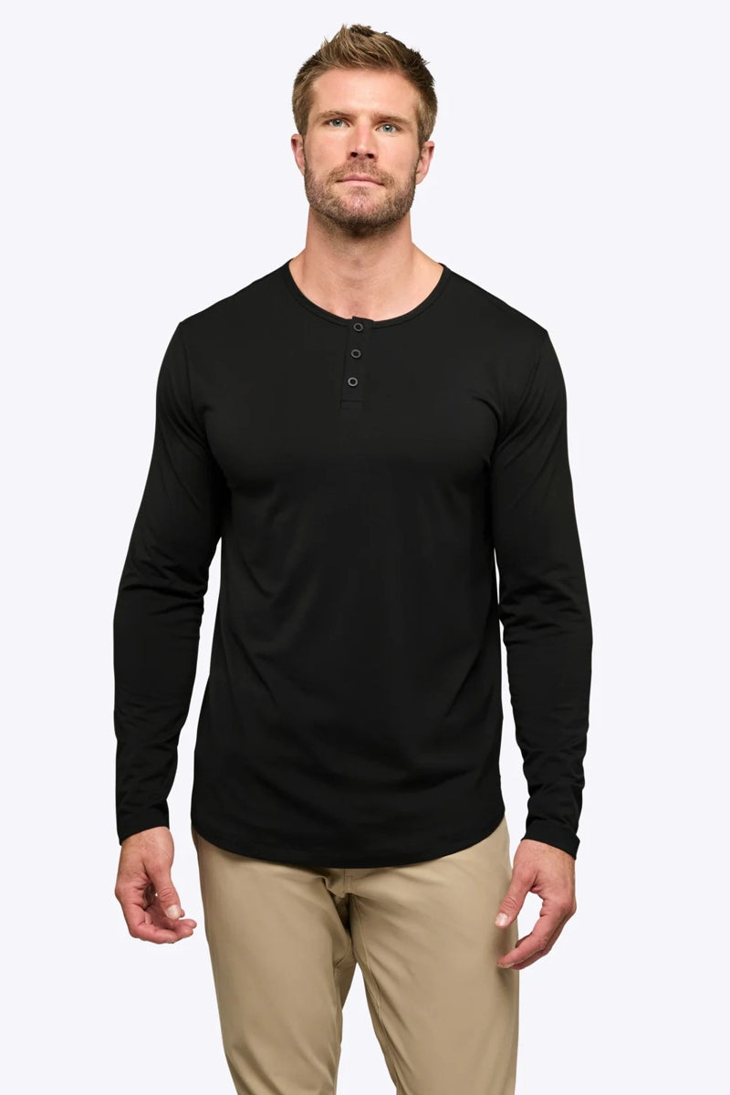 Wholesale,CUTS, CUTS Black Curve-Hem Buttery Soft Henley, Black, Small-39-TagSMedium-41-TagMLarge-43-TagLExtra Large-45-TagXLExtra Extra Large-47-TagXXL