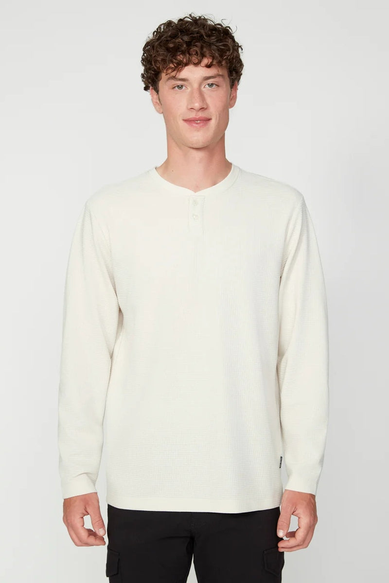 Wholesale,Projek Raw, Projek Raw Cream Grid-patterned Jersey Henley, Cream, Medium-45-TagMLarge-47-TagLExtra Large-50-TagXLExtra Extra Large-52-TagXXL