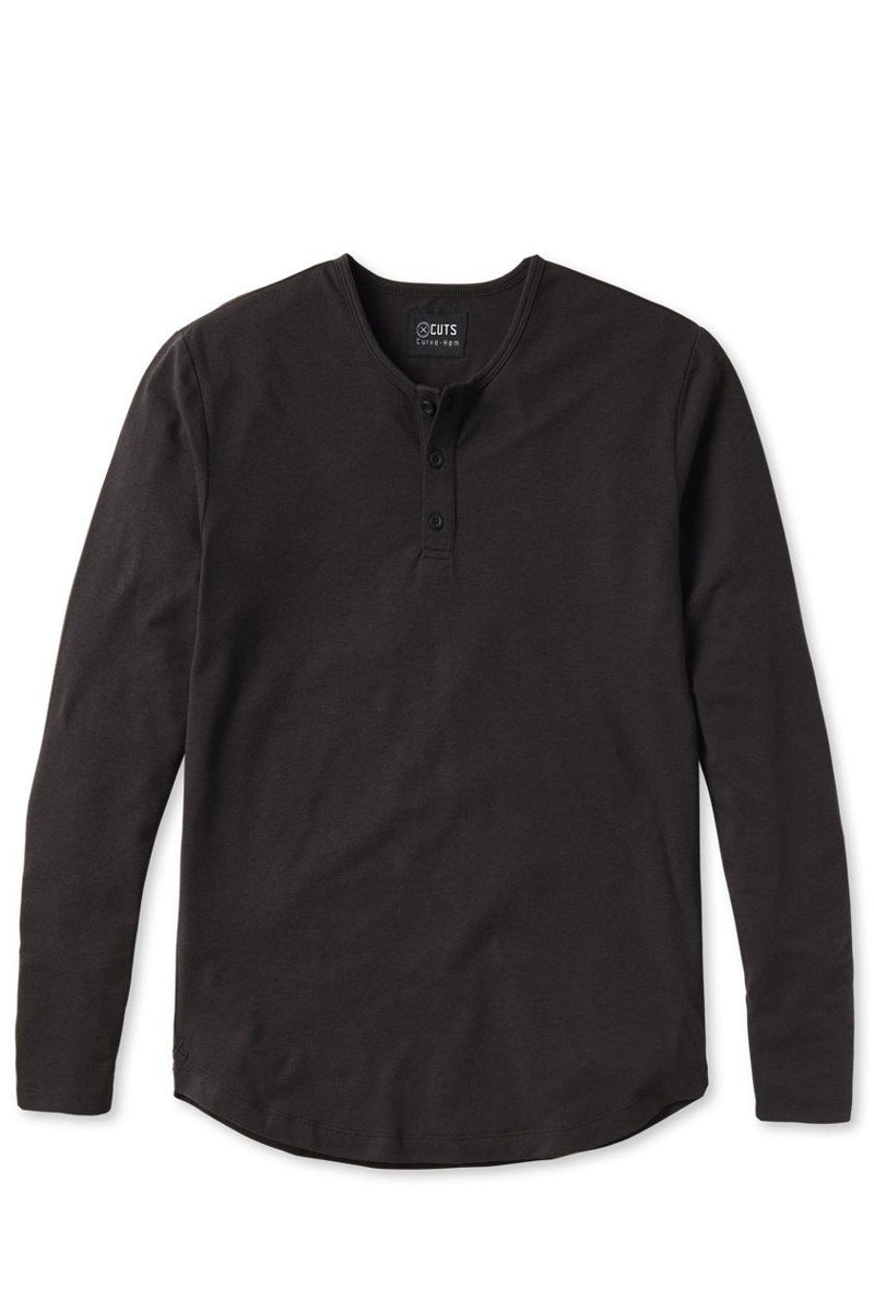 Wholesale,CUTS, CUTS Black Curve-Hem Buttery Soft Henley, Black, Extra Extra Large-47-TagXXL