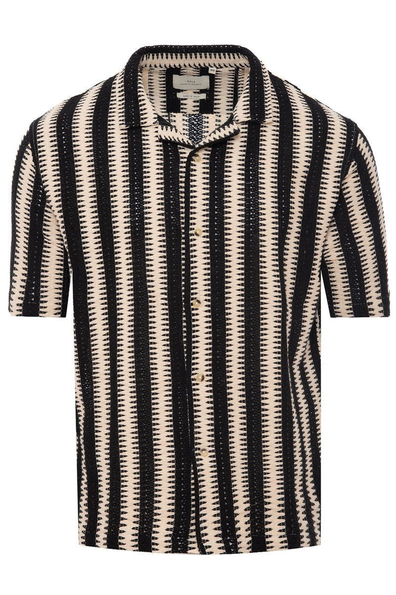 Wholesale,NOLS, NOLS Black with Beige Stripe Textured Weave Shirt, Black, Extra Large-51-TagXL