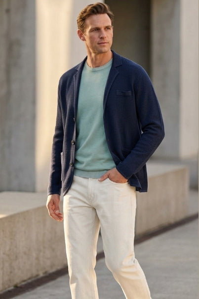 Wholesale,American Heritage, American Heritage Navy Jacquard Sweater Cardigan, Blue, Large-46-TagL