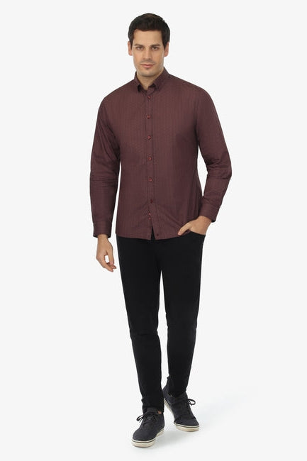 Wholesale,Vustra, Vustra Maroon Maple Grove Print Organic Cotton Shirt, Purple, Medium-43-TagMLarge-45-TagL