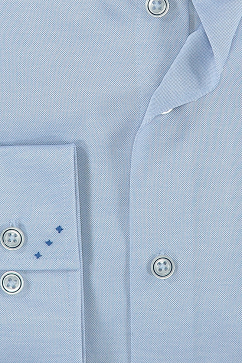 Direct From Brand,R2 Amsterdam, R2 Amsterdam Light Blue Knitted Pique Long Sleeve Dress Shirt, Blue, Small-40-Tag38
