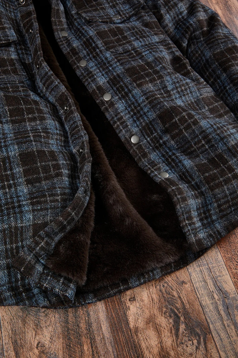 Wholesale,Nicoby Age of Wisdom, Nicoby Age of Wisdom Brown Plaid Flannel Mink Lining Shacket, Brown, Medium-45-TagM