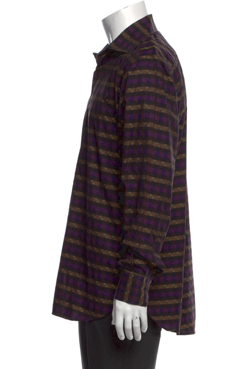 RealReal,Etro, Etro Purple/Tan Plaid Print Long Sleeve Dress Shirt, Purple, Medium-44-Tag40