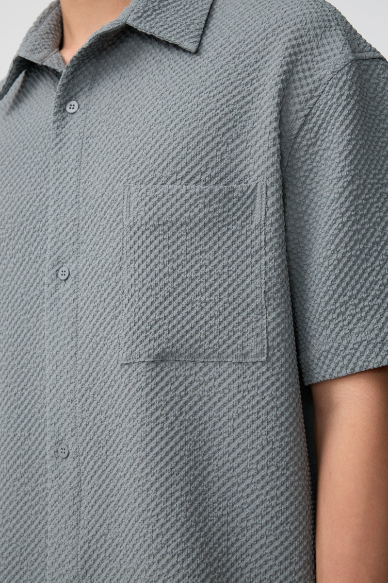 Direct From Brand,FYNE, FYNE Grey Seersucker Stretch Moisture Absorption Shirt, Grey, Medium-46-TagMLarge-48-TagLExtra Large-50-TagXL