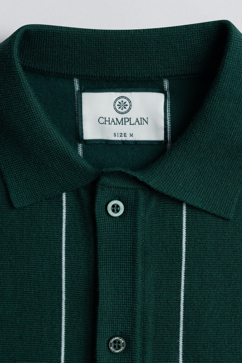 Wholesale,Champlain, Champlain Green Vertical Stripe Knit Button Down Polo Shirt, Green, Extra Large-46-TagXL