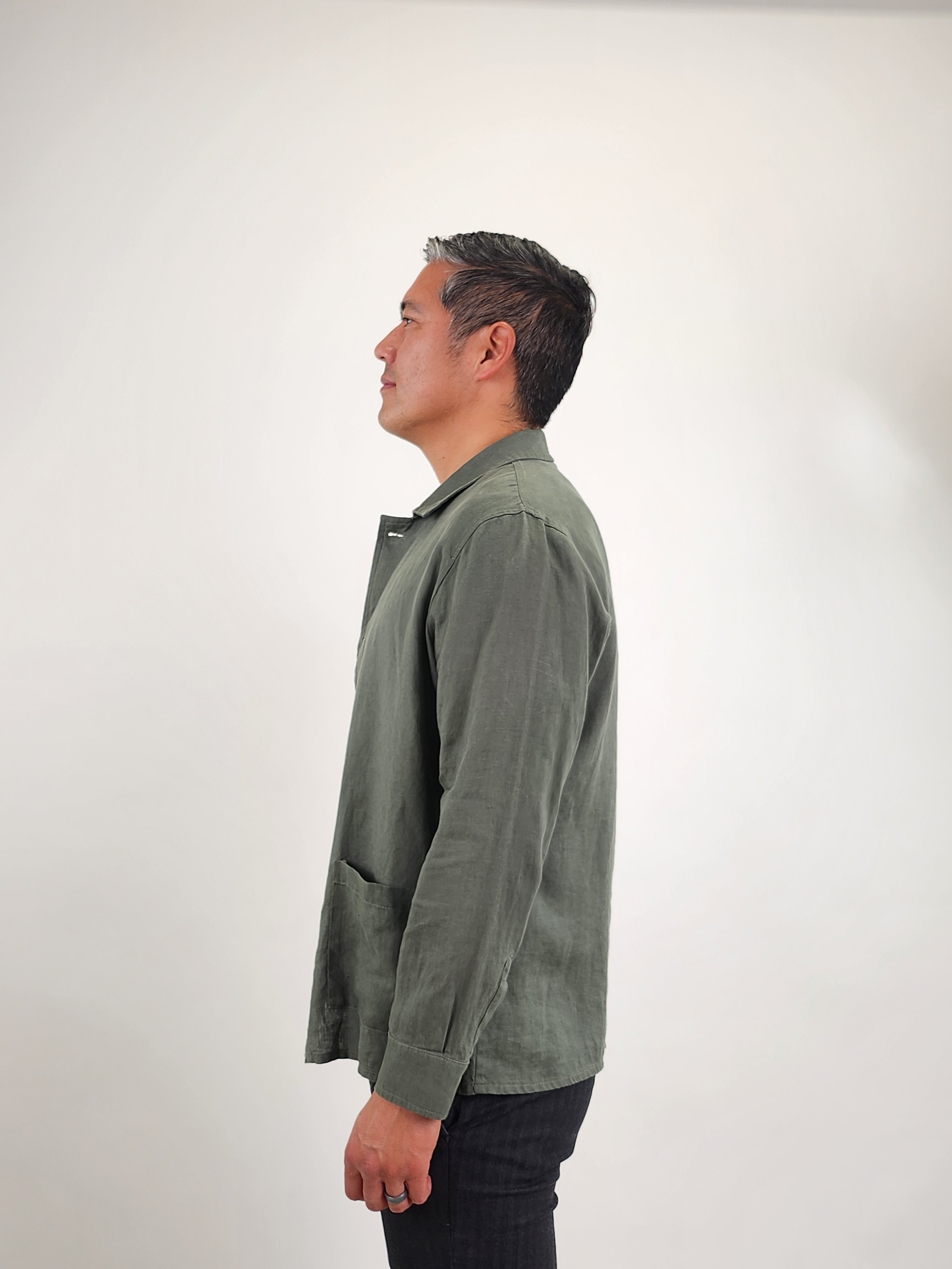 Wholesale,Suit Sartoria, Suit Sartoria Olive Green Linen Overshirt, Green, Large-45-Tag52