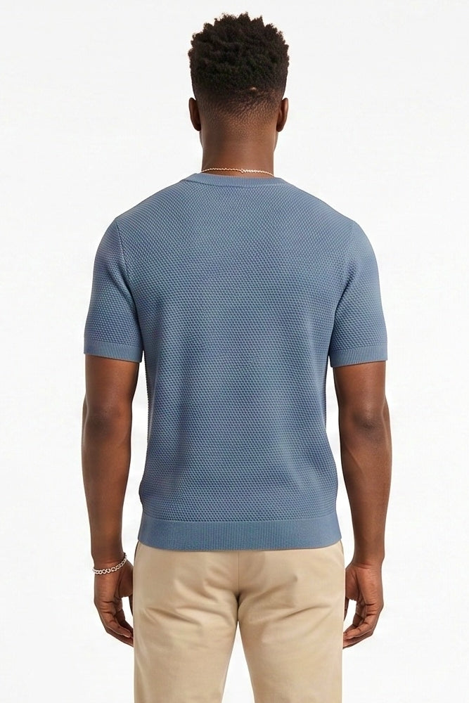 Wholesale,HEDGE, HEDGE Blue Knit Textured Tee, Blue, Large-45-TagL