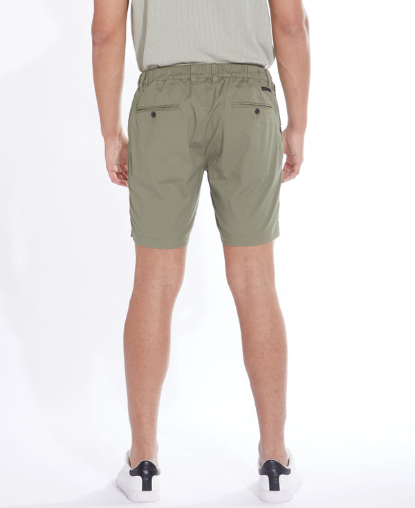 Civil Society Light Olive Stretch Jacquard Microstripe Tailored 7" Shorts With Half Elastic Waistband