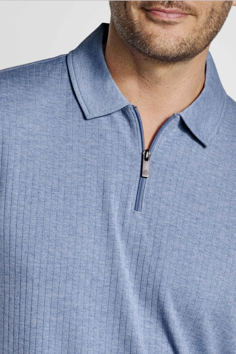 Wholesale,Johnston & Murphy, Johnston & Murphy Blue Ribbed Qtr Zip Polo, Blue, Medium-44-TagM