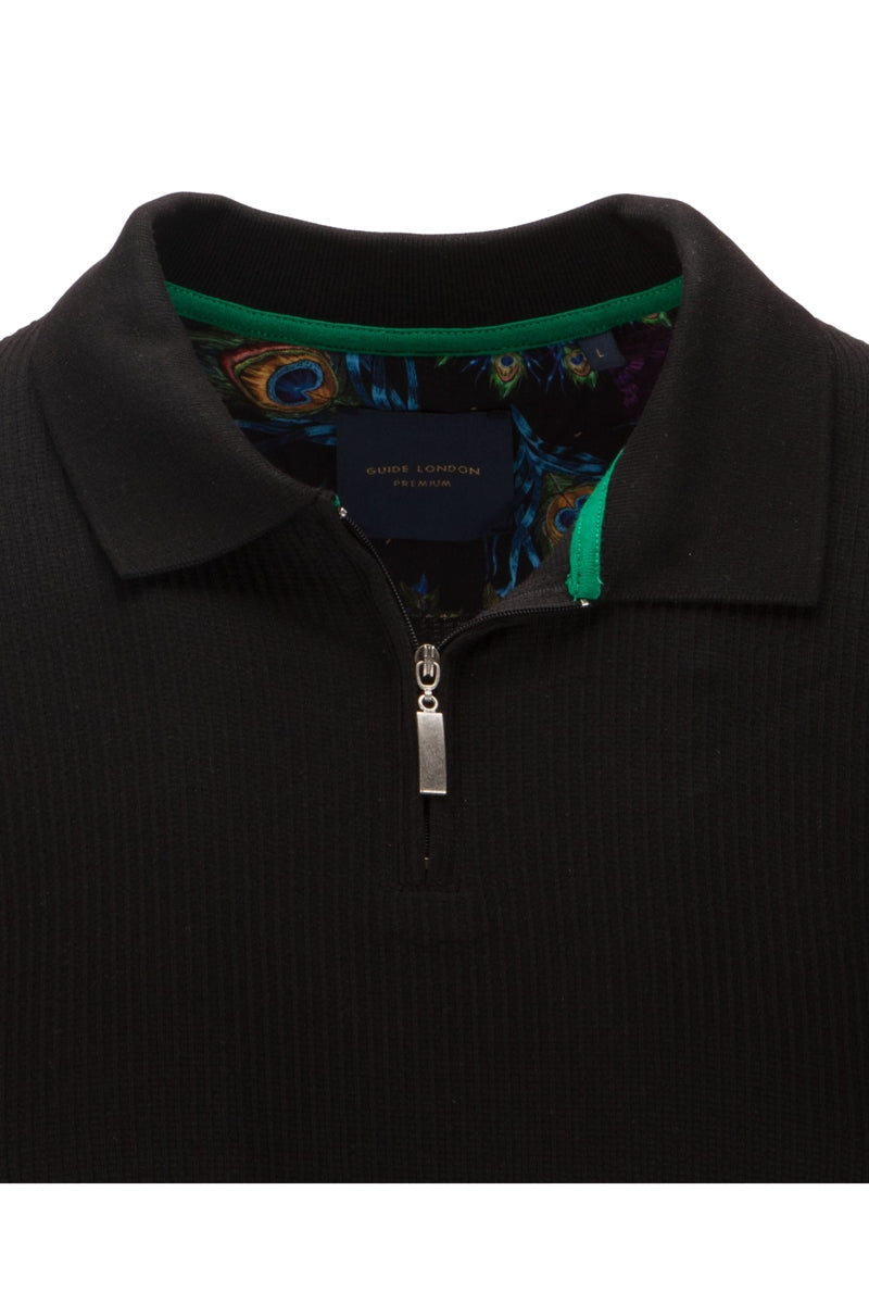Faire,Guide London, Guide London Black Knit Half Zip Polo, Black, Medium-40-TagM