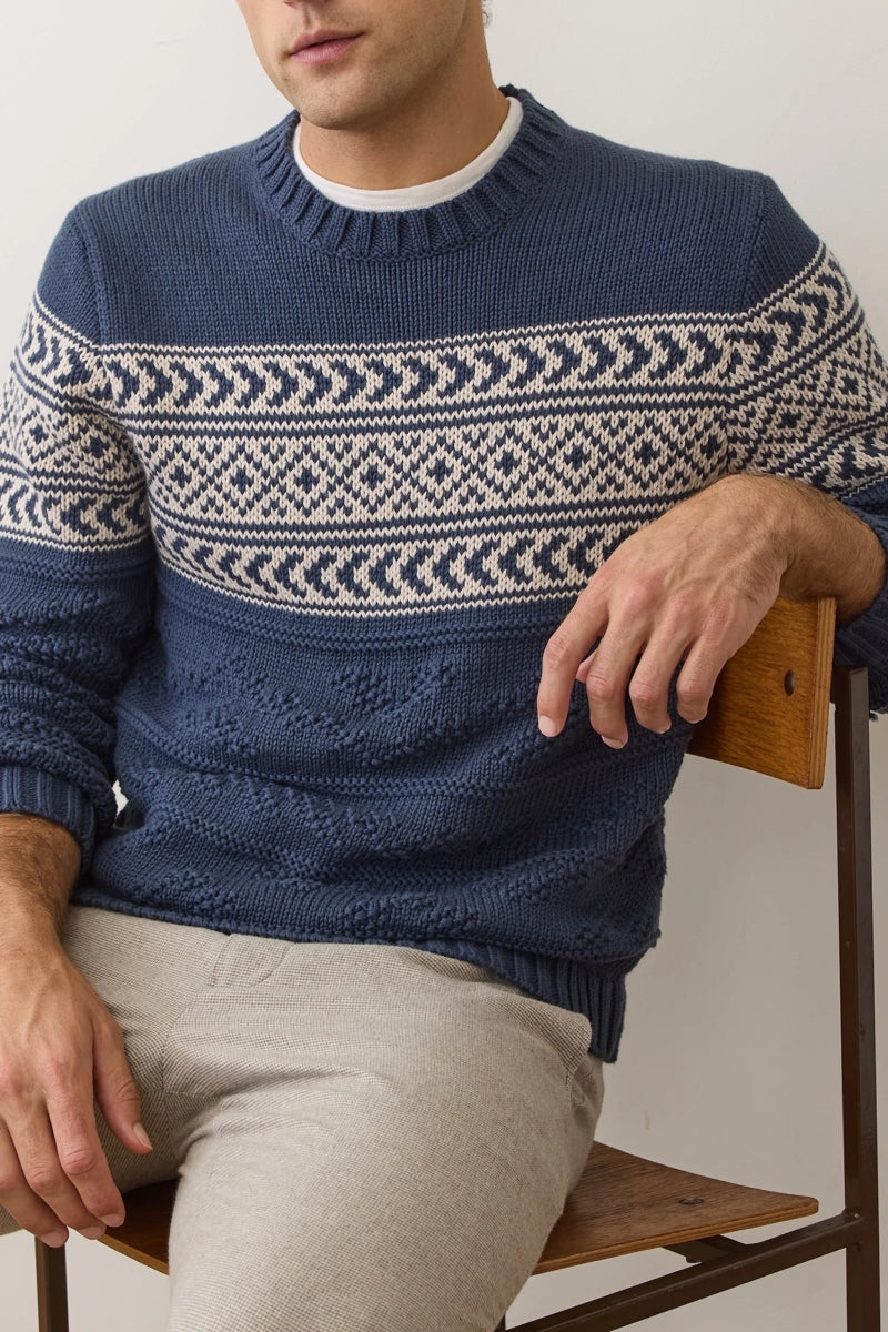 Wholesale,Marine Layer, Marine Layer Navy Jacquard Patterned Textured Sweater, Blue, Small-42-TagSMedium-45-TagMLarge-48-TagLExtra Large-50-TagXLExtra Extra Large-52-TagXXL