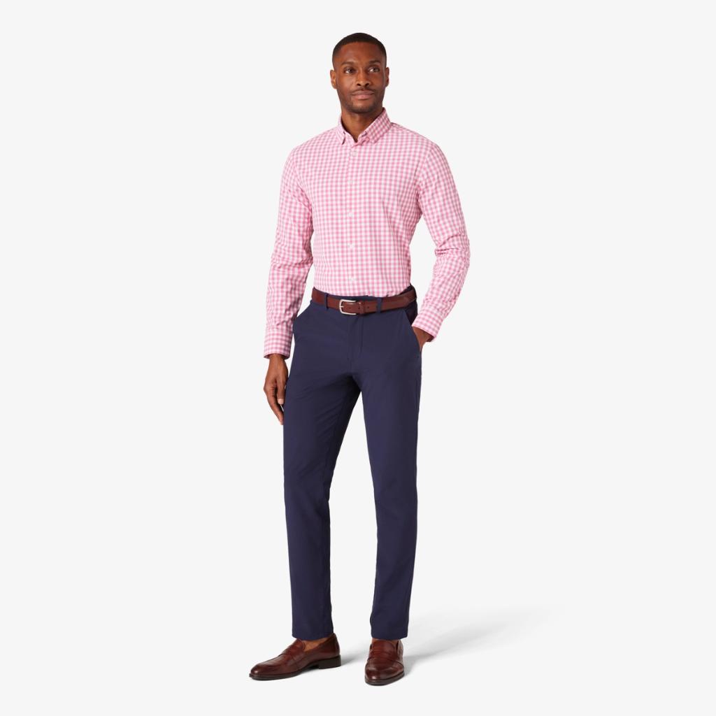 Wholesale,Mizzen + Main, Mizzen + Main Rose Madison Check Trim Four-way Stretch Long Sleeve Leeward Dress Shirt, Pink, Medium-42-TagM