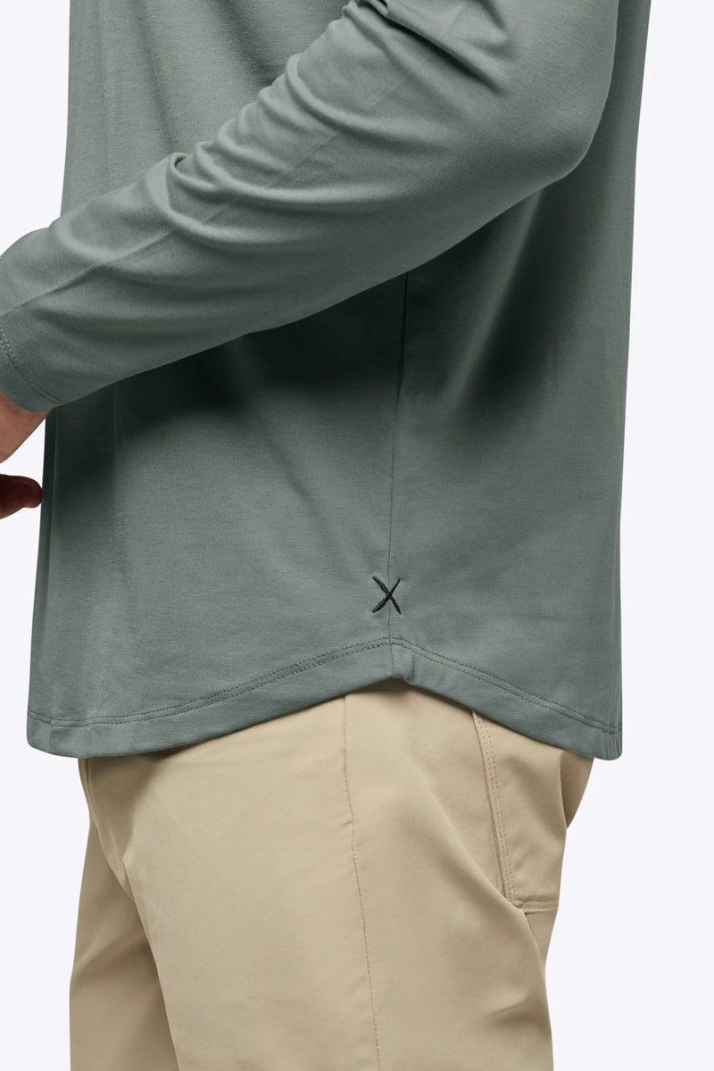 Wholesale,CUTS, CUTS Sage Curve-Hem Buttery Soft Henley, Green, Small-39-TagSMedium-41-TagMLarge-43-TagLExtra Large-45-TagXL