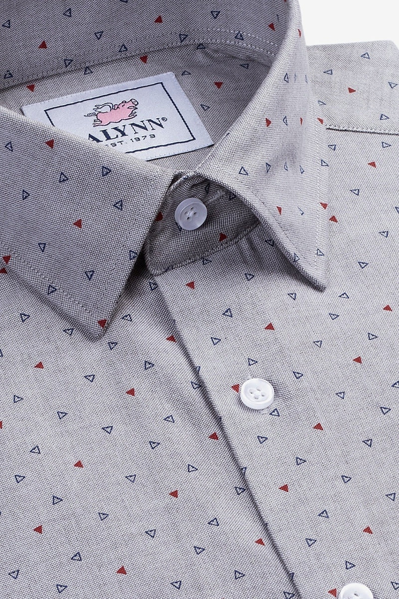 Faire,Alynn, Alynn Grey Triangle Print Slim Fit Dress Shirt, Grey, Medium-42-TagM