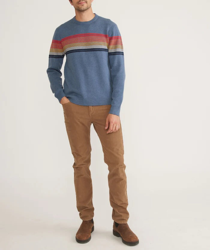 Wholesale,Marine Layer, Marine Layer Blue Rainbow Stripe Long Sleeve Sweater, Blue, Medium-42-TagMLarge-45-TagLExtra Large-48-TagXLExtra Extra Large-51-TagXXLSmall-39-TagS