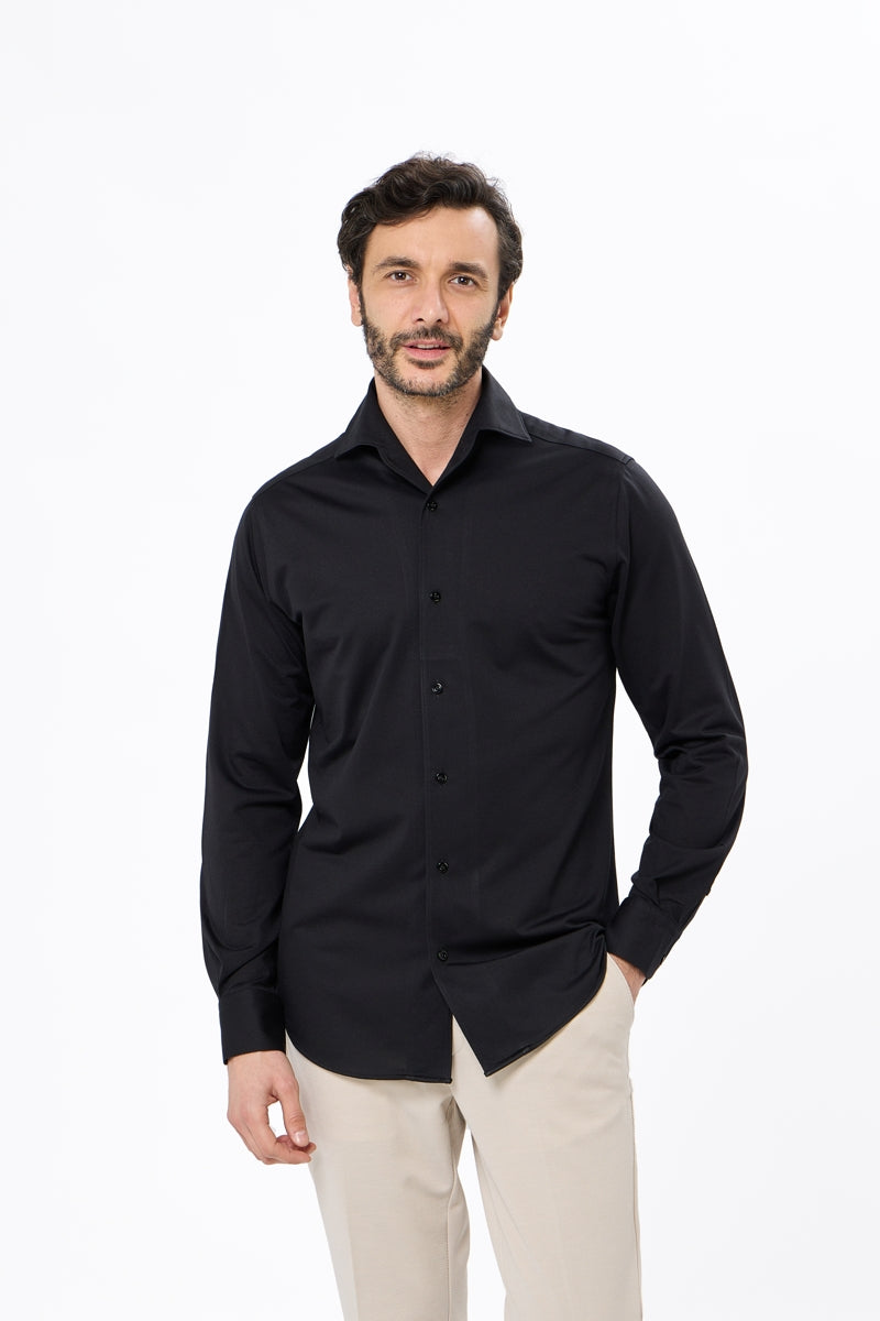 Wholesale,Luchiano Visconti, Luchiano Visconti Black Japanese Performance Knit Shirt, Black, Small-41-TagSMedium-44-TagMLarge-46-TagLExtra Large-49-TagXLExtra Large-52-TagXXL