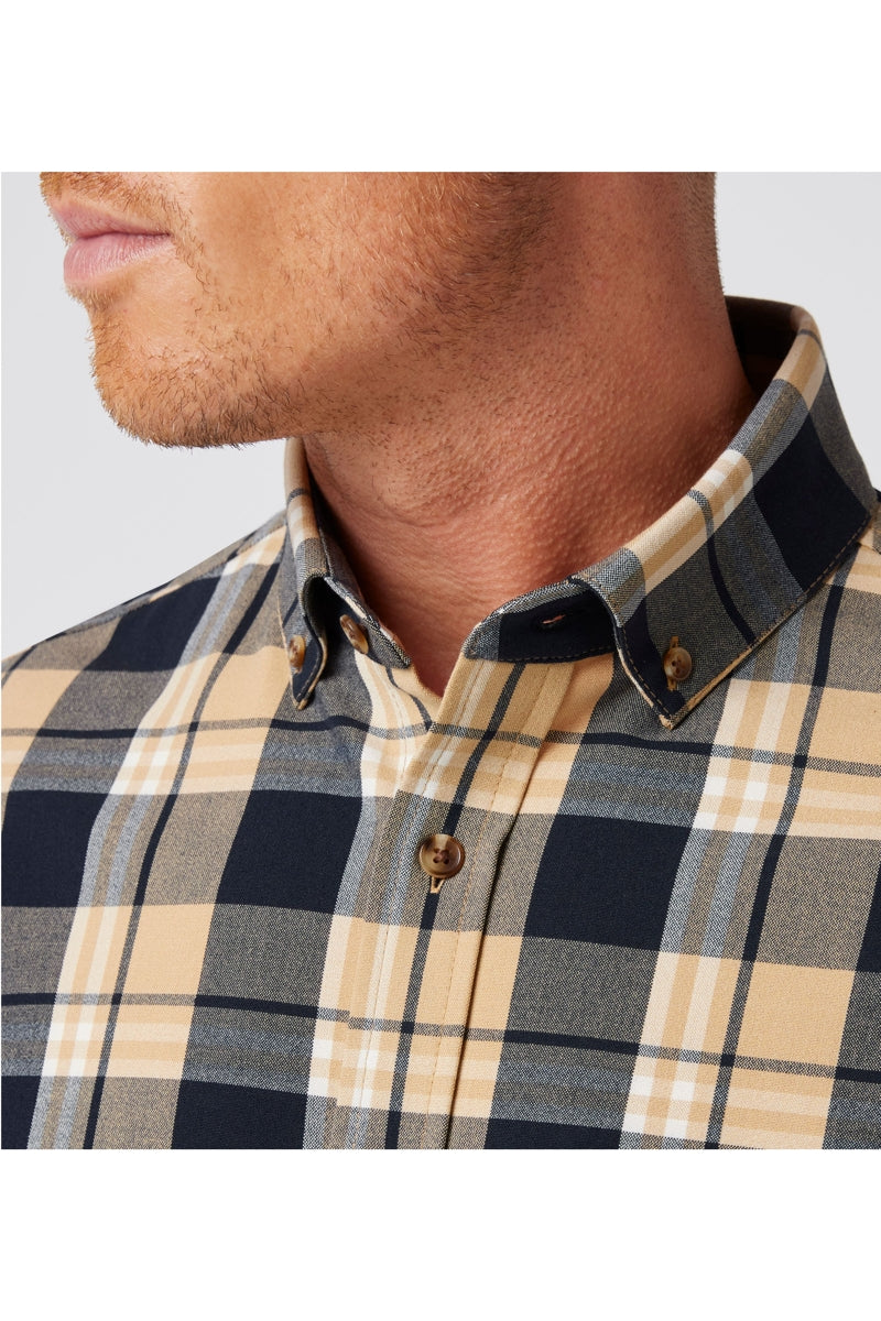 Wholesale,Mizzen + Main, Mizzen + Main Khaki/Navy Plaid Trim Flannel Shirt, Tan, Medium-42-TagM