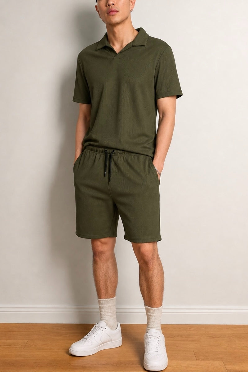 Wholesale,Noize, Noize Olive V-neck Ribbed Polo, Green, Small-41-TagSMedium-44-TagMLarge-46-TagLExtra Large-48-TagXLSmall-42-TagSExtra Extra Large-50-TagXXL