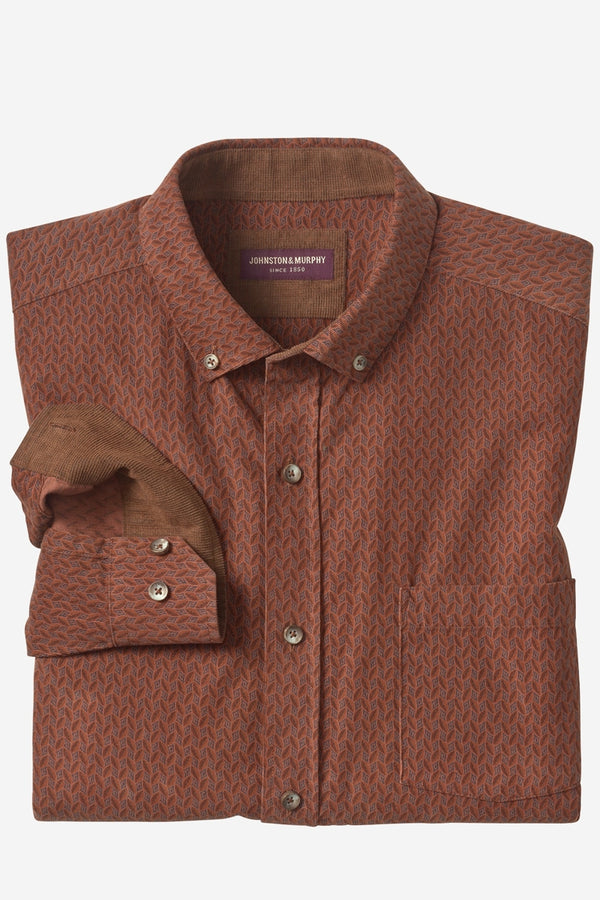 Johnston & Murphy Rust Overdyed Print Corduroy Shirt