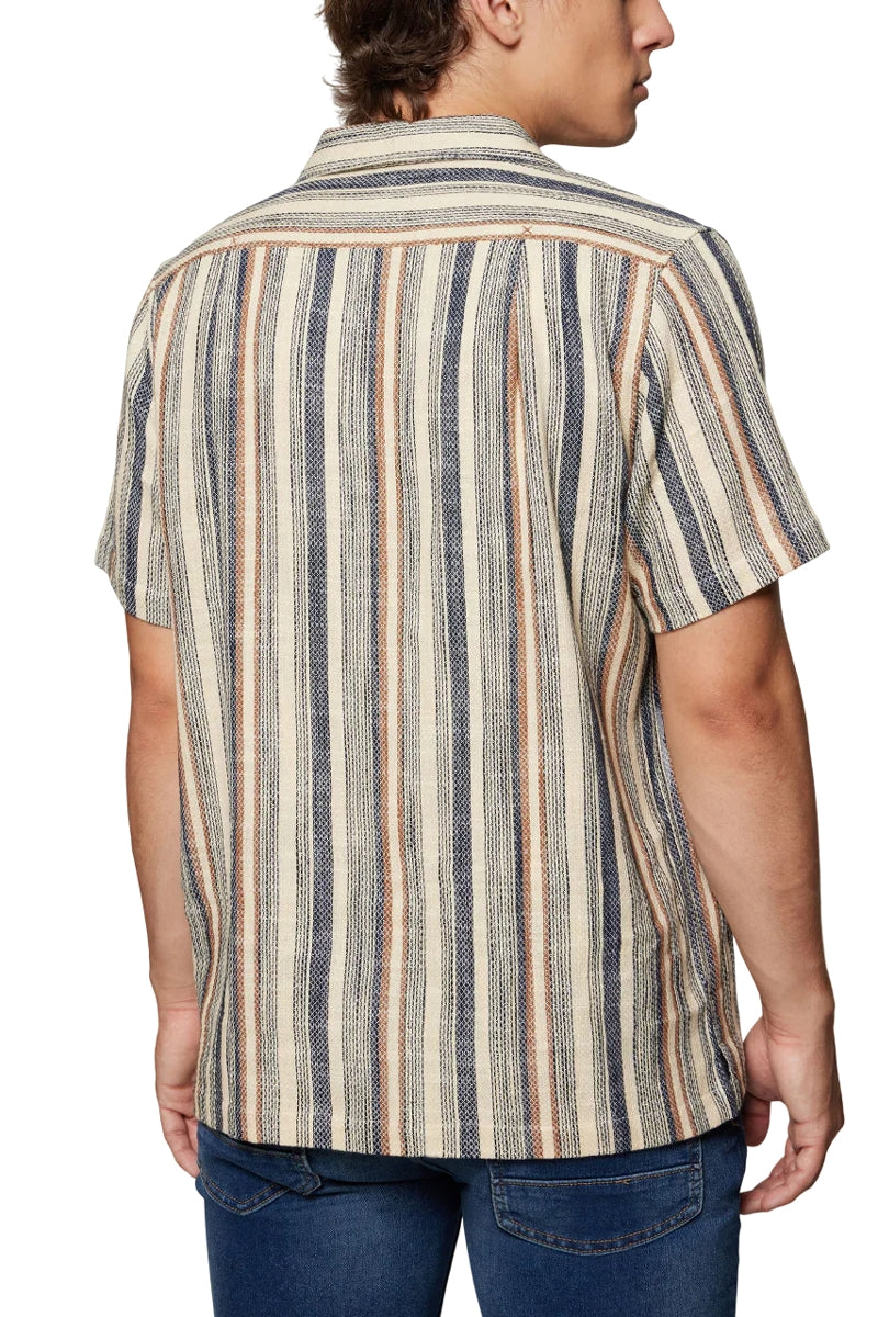 Wholesale,Signal Clothing, Signal Clothing Tan with Navy/Brown Striped Textured Shirt, Tan, Extra Large-46-TagXL