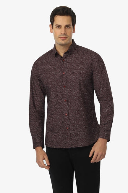 Wholesale,Vustra, Vustra Maroon Prairie Bloom Print Organic Cotton Shirt, Purple, Medium-43-TagMLarge-45-TagLExtra Large-47-TagXL