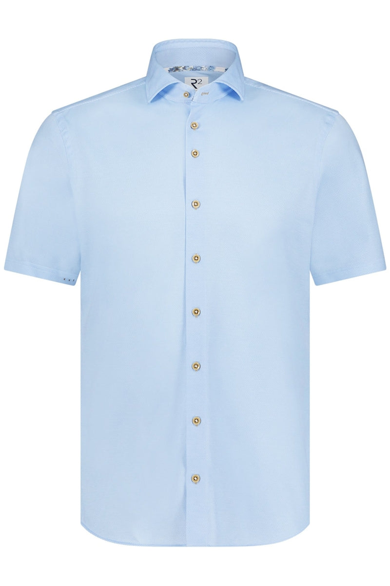 Direct From Brand,R2 Amsterdam, R2 Amsterdam Light Blue Geo Knitted Short Sleeve Button Up Shirt, Blue, Small-40-Tag38Large-44-Tag41Extra Extra Large-56-Tag47Extra Extra Large-58-Tag48